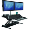 Fellowes Lotus DX Sit Stand Workstation 3D View Dual Monitor Raised Black