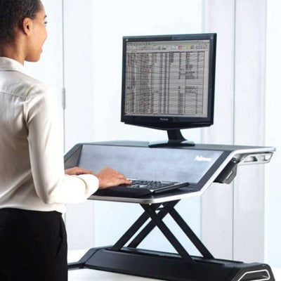 Fellowes Lotus Sit Stand Workstation  3D View Standing Facing Left