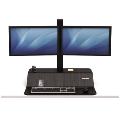 Fellowes Lotus VE Sit Stand Workstation Dual Front View