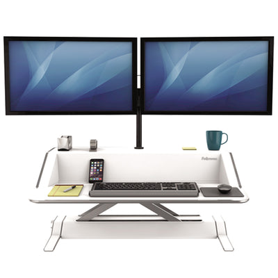 Fellowes Lotus White Front View Dual Monitor