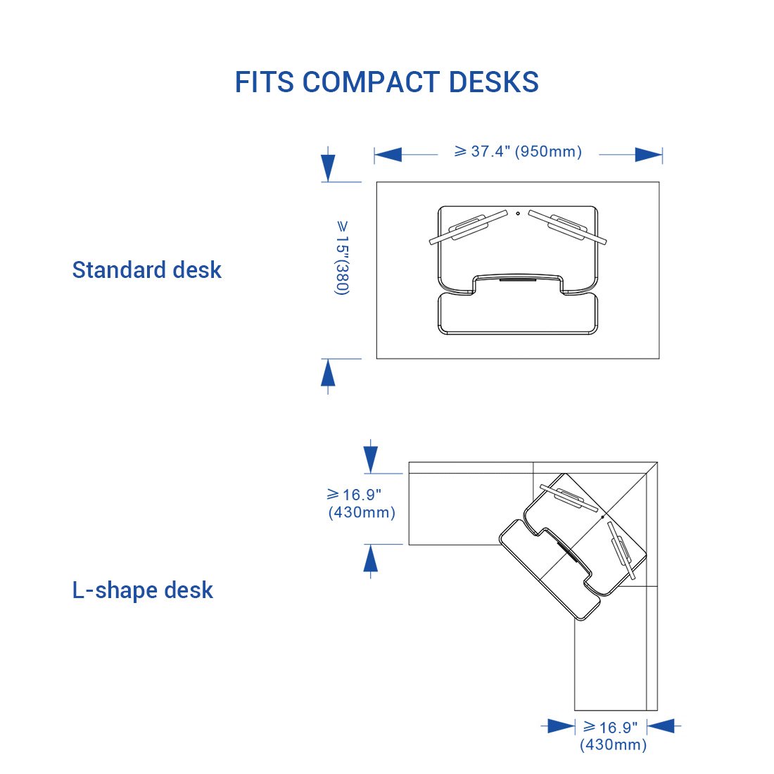 Flexispot EM7 Electric Standing Desk Converter Dimension