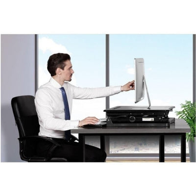 Flexispot M1B 27 inch Standing Desk Converter Sitting Facing Right