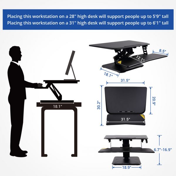 Mount-It! 48 in. Black Extra-Wide Height Adjustable Standing Desk Converter