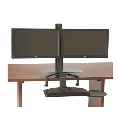 Health Postures Taskmate Go Dual 6350 Front View On Desk Lowered