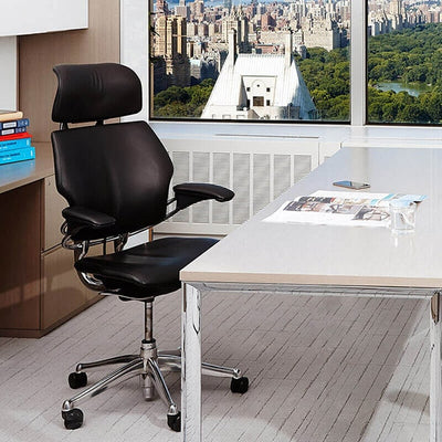 Humanscale Freedom Headrest Task Chair Front View With Desk
