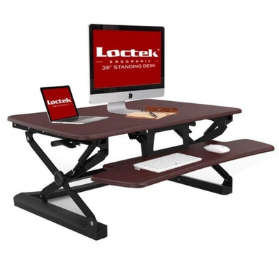 Loctek LX36 Sit-Stand Desktop Workstation 3D View Mahogany