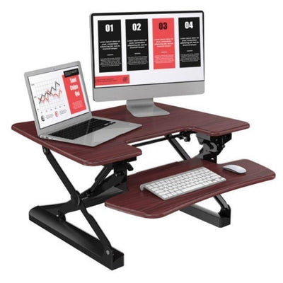 Loctek LXR30 Standing Desk Converter 3D View Mahogany
