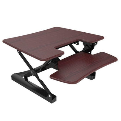 Loctek LXR30 Standing Desk Converter Top Front Side View Mahogany