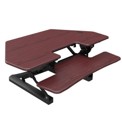 Loctek LXR41 Corner Standing Desk Converter 3D View Mahogany