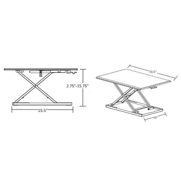 Luxor Level Up 32 Pneumatic Adjustable Desktop Dimensions