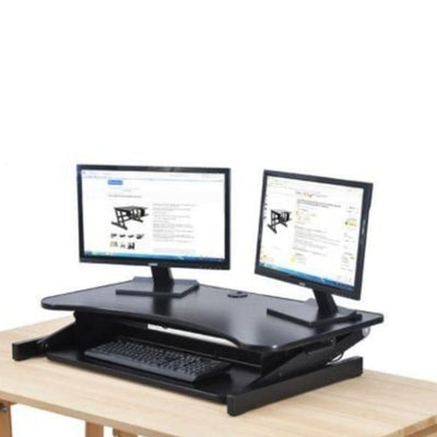 Rocelco DADR Deluxe Adjustable Desk Riser Dual Screen Collapsed