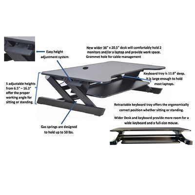 Rocelco DADR Deluxe Adjustable Desk Riser Features