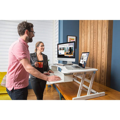 Rocelco DADR Deluxe Adjustable Desk Riser Front Side View Standing Group