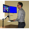 Rocelco EFD+2 Dual Monitor Sit to Stand Floating Desk Front View Standing