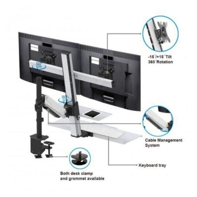 Rocelco EFD Ergonomic Sit to Stand Floating Desk Dual Screen Sections