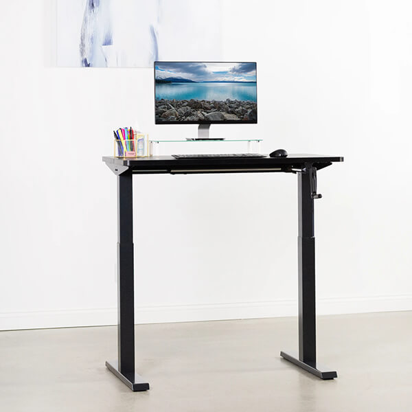 VIVO Manual Height Adjustable Desk Black 3D View