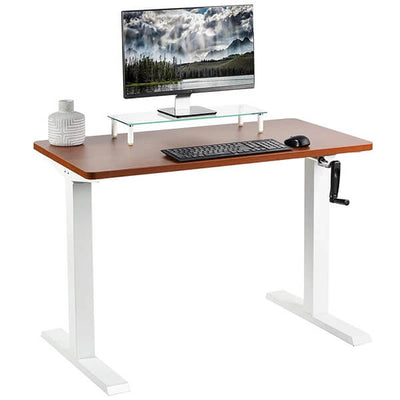 VIVO Manual Height Adjustable Desk Dark Walnut White