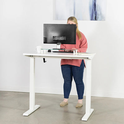 VIVO Manual Height Adjustable Desk White Back View