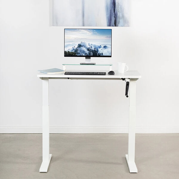 VIVO Manual Height Adjustable Desk White Front view