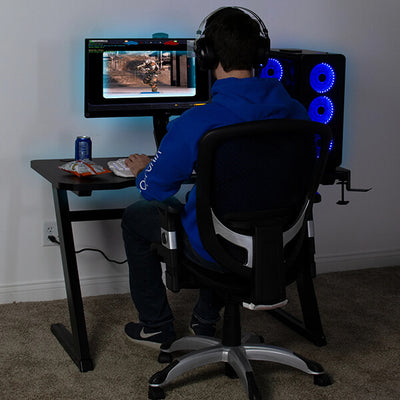 VIVO Z-Shaped 47 Gaming Computer Desk DESK-GM1ZB With Chair