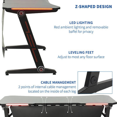 VIVO Z-Shaped 47” Gaming Desk with LED Lights DESK-GMZ1R Features