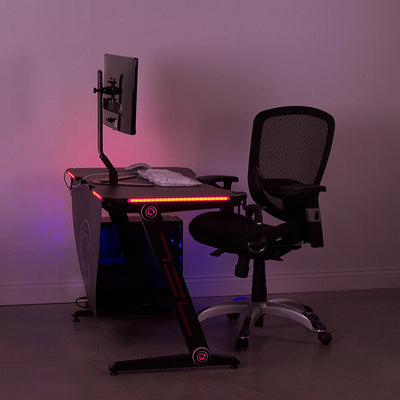VIVO Z-Shaped 47” Gaming Desk with LED Lights DESK-GMZ1R Side View Dark