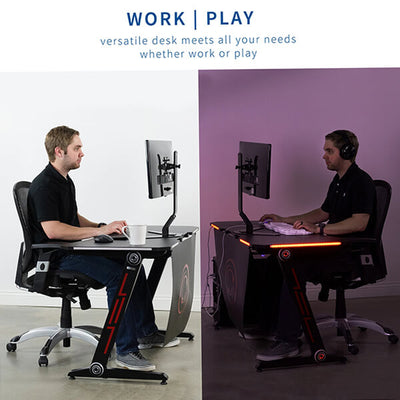 VIVO Z-Shaped 47” Gaming Desk with LED Lights DESK-GMZ1R Work And Play