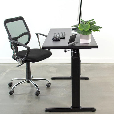 VIVO Black 55 Crank Height Adjustable Desk Side View