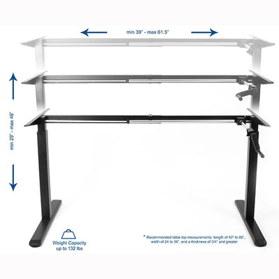 VIVO Crank Height Adjustable Desk Base Black Dimensions