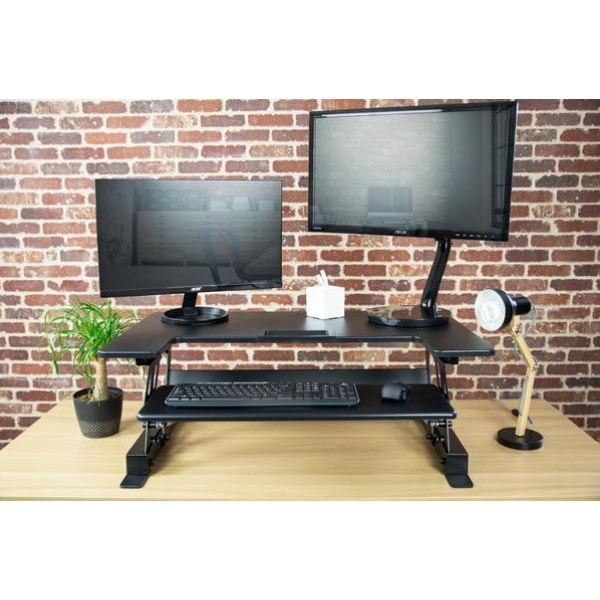 VIVO DESK-V000B Standing Desk Converter Front View Dual Monitor