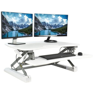 VIVO DESK-V000DB Deluxe Standing Desk Converter 3D View White With Display