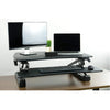 VIVO DESK-V000DB Deluxe Standing Desk Converter Front View Single Screen And Laptop