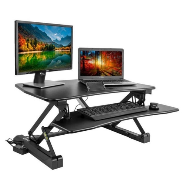 VIVO DESK-V000EB Electric Standing Desk Converter 3D View  Screen And Laptop
