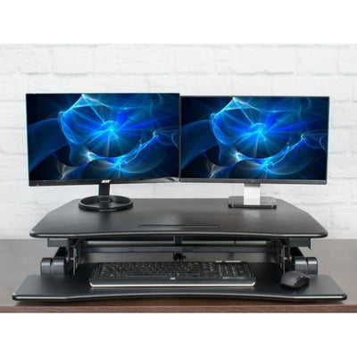 VIVO DESK-V000EB Electric Standing Desk Converter Front View Dual Monitor