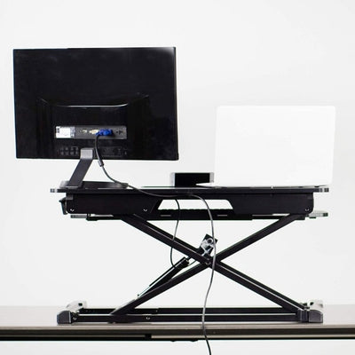 VIVO DESK-V000K Standing Desk Converter back View Monitor And Laptop