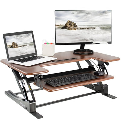 VIVO DESK-V000VD Dark Wood 3D View