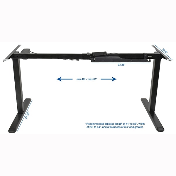 VIVO Single Motor Electric Desk Base Black Dimensions