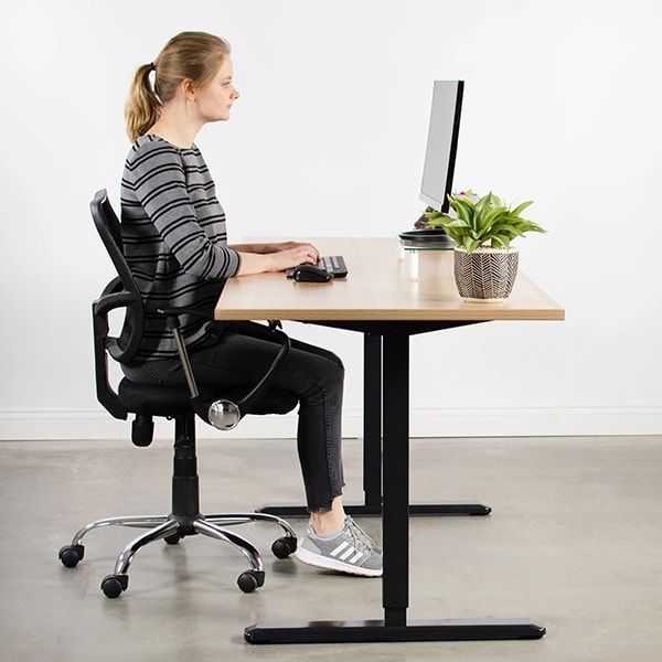 VIVO Single Motor Electric Desk Base Black Side View Sitting