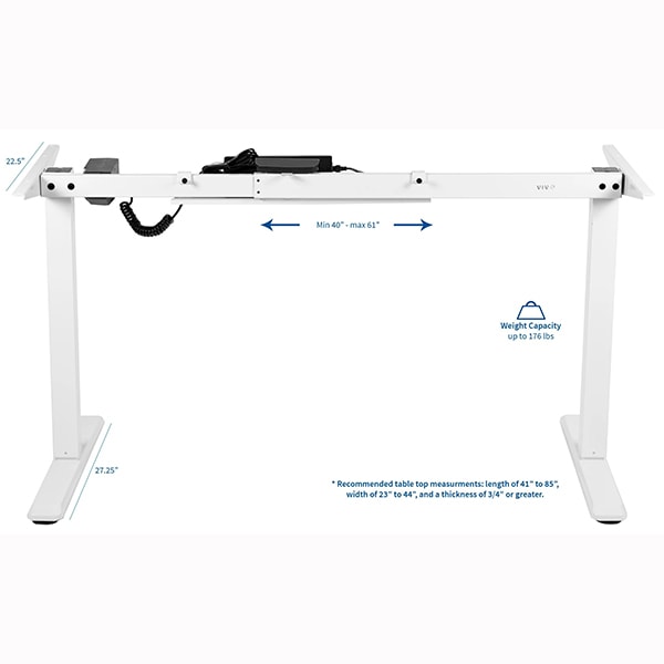 VIVO Single Motor Electric Desk Base White Dimension