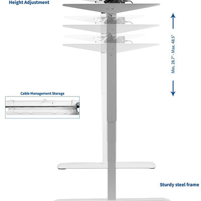 VIVO Single Motor Electric Desk Base White Side View Height Adjustment