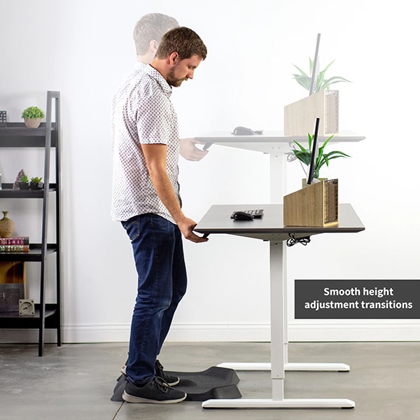 VIVO Single Motor Electric Desk Base White Side View Touch Control