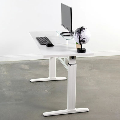 VIVO White 55 Crank Height Adjustable Desk Side View