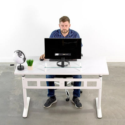 VIVO White 55 Crank Height Adjustable Desk Top Back View