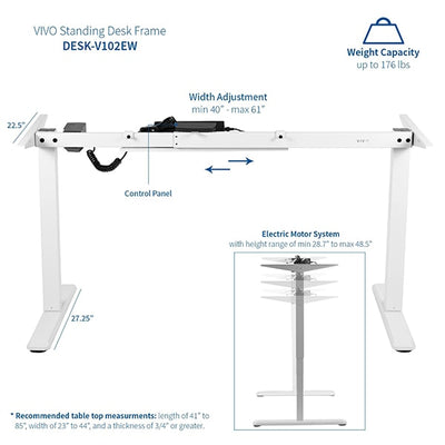 VIVO White 63 Electric Height Adjustable Desk Frame