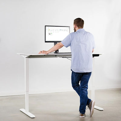 VIVO White 63 Electric Height Adjustable Desk Front View Standing