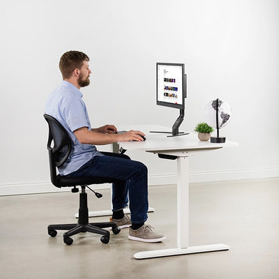 VIVO White 63 Electric Height Adjustable Desk Side View Sitting