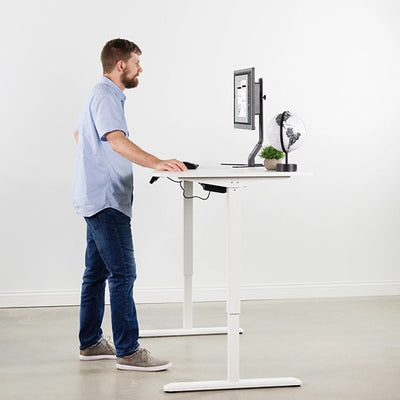 VIVO White 63 Electric Height Adjustable Desk Side View Standing