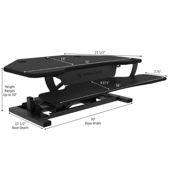 VersaDesk Power Pro Corner 36 inch Electric Standing Desk Converter Dimensions