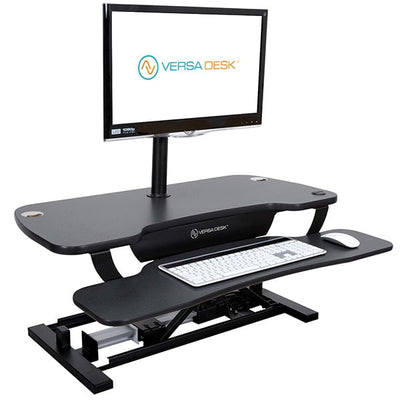 VersaDesk Power Pro 30 inch Electric Standing Desk Converter Black 3D View Facing Right