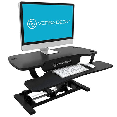 VersaDesk Power Pro 30 inch Electric Standing Desk Converter Black 3D View Single Monitor